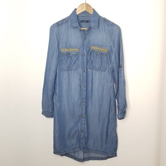 Max Jeans Blue Chambray Lightweight  Long Sleeve Button Down Shirt Dress Size XS - Picture 1 of 13